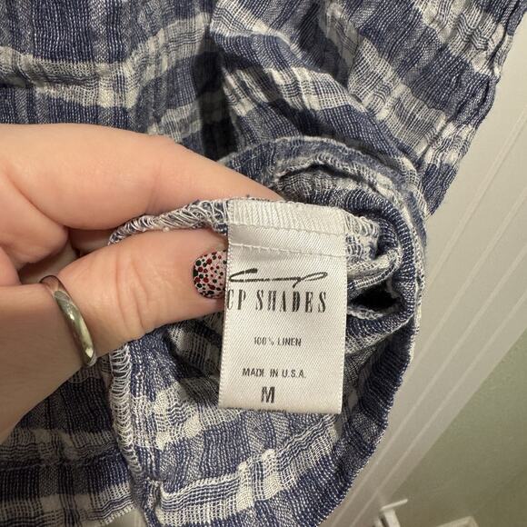 CP Shades Regina Cap Sleeve Tunic Top Blue Plaid Linen Size Medium - Picture 4 of 6